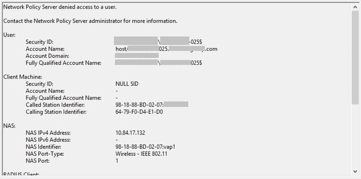 Windows NPS - Lỗi chứng thực kết nối wifi với mã lỗi 16 NPS 2