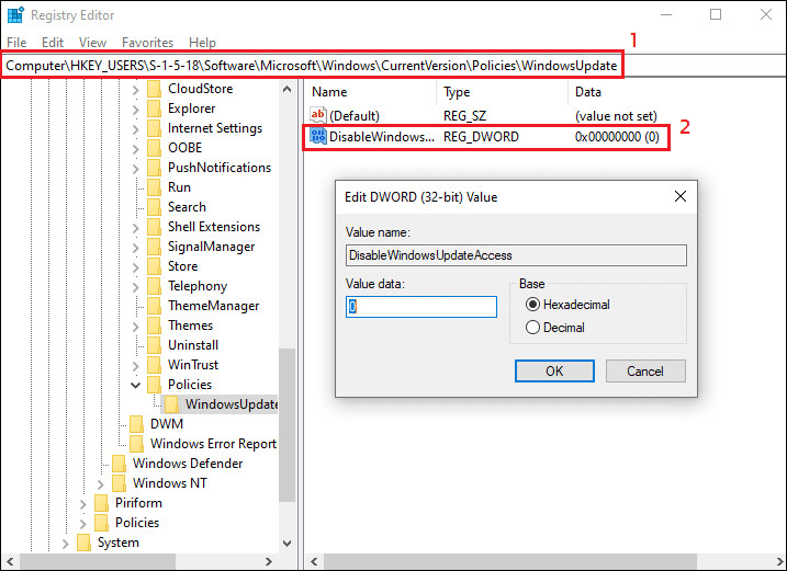 Sửa lỗi Windows update error 80240025 (0x80240025) DisableWindowsUpdateAccess