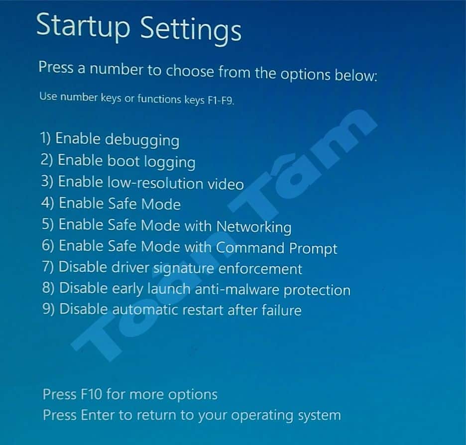 Mở lại phím chức năng F8 vào chế độ khởi động nâng cao trên Windows 10/11 TT StartupSettings