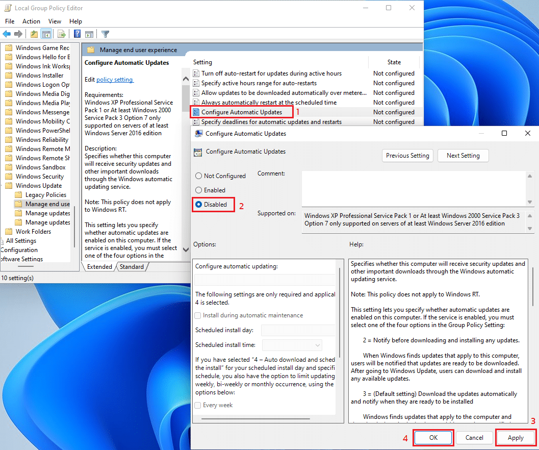 Tắt cập nhật tự động trên Windows 11 GPO Turnoff Windows Update