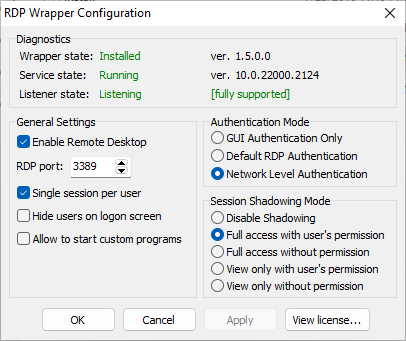RDP RDPWrap Fully Supported
