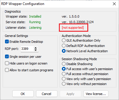 RDP RDPWrap Not Supported