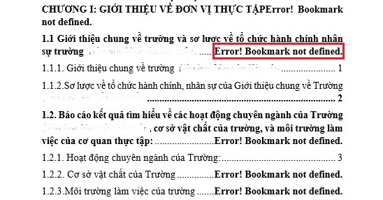 Lỗi "Error! Bookmark not defined." khi in trong Word